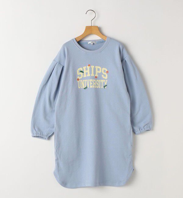 SHIPS KIDS「SHIPS KIDS:140～150cm / カレッジロゴ フラワー 刺繍 スウェット ワンピース」|ワンピース|ライトブルー