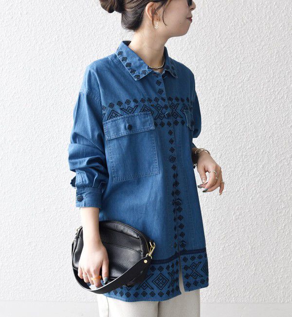 SHIPS any「bon_meur:〈洗濯機可能〉エンブロイダリー デニム シャツ ジャケット」|デニムジャケット|