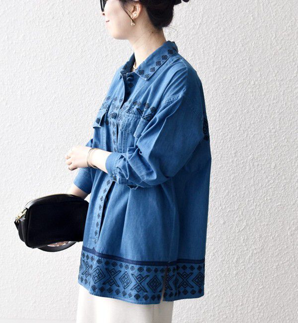 SHIPS any「bon_meur:〈洗濯機可能〉エンブロイダリー デニム シャツ ジャケット」|デニムジャケット|