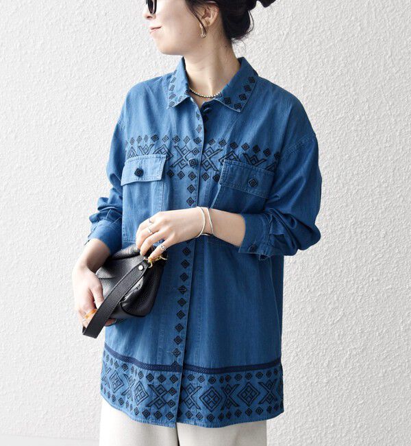 SHIPS any「bon_meur:〈洗濯機可能〉エンブロイダリー デニム シャツ ジャケット」|デニムジャケット|