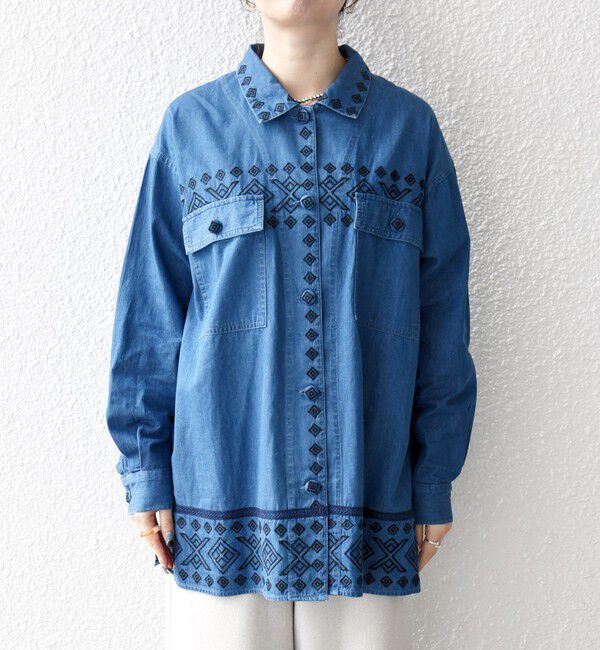 SHIPS any「bon_meur:〈洗濯機可能〉エンブロイダリー デニム シャツ ジャケット」|デニムジャケット|