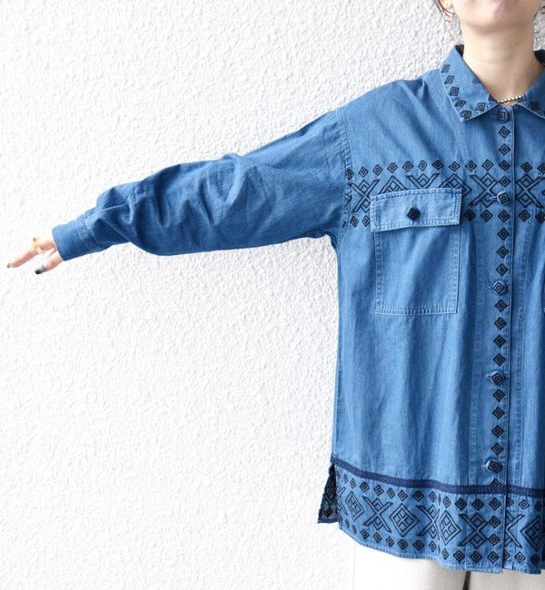 SHIPS any「bon_meur:〈洗濯機可能〉エンブロイダリー デニム シャツ ジャケット」|デニムジャケット|