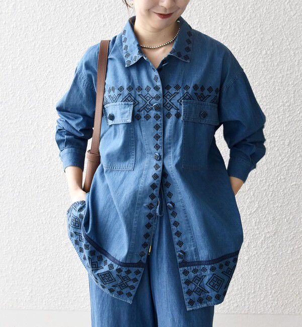 SHIPS any「bon_meur:〈洗濯機可能〉エンブロイダリー デニム シャツ ジャケット」|デニムジャケット|