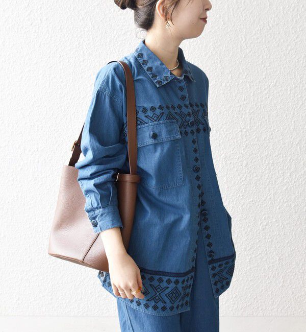 SHIPS any「bon_meur:〈洗濯機可能〉エンブロイダリー デニム シャツ ジャケット」|デニムジャケット|