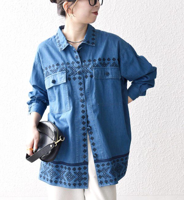 SHIPS any「bon_meur:〈洗濯機可能〉エンブロイダリー デニム シャツ ジャケット」|デニムジャケット|