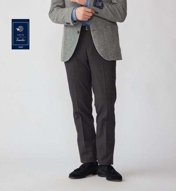 SHIPS「SHIPS:〈FUNCTION/手洗い可能〉コットン ノープリーツ 4WAY ストレッチ スラックス」|スラックス|ダークグレー