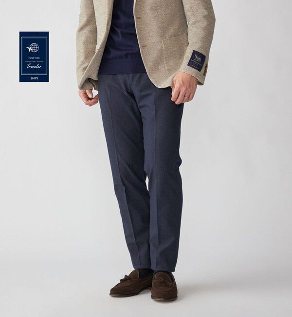 SHIPS「SHIPS:〈FUNCTION/手洗い可能〉コットン ノープリーツ 4WAY ストレッチ スラックス」|スラックス|ネイビー