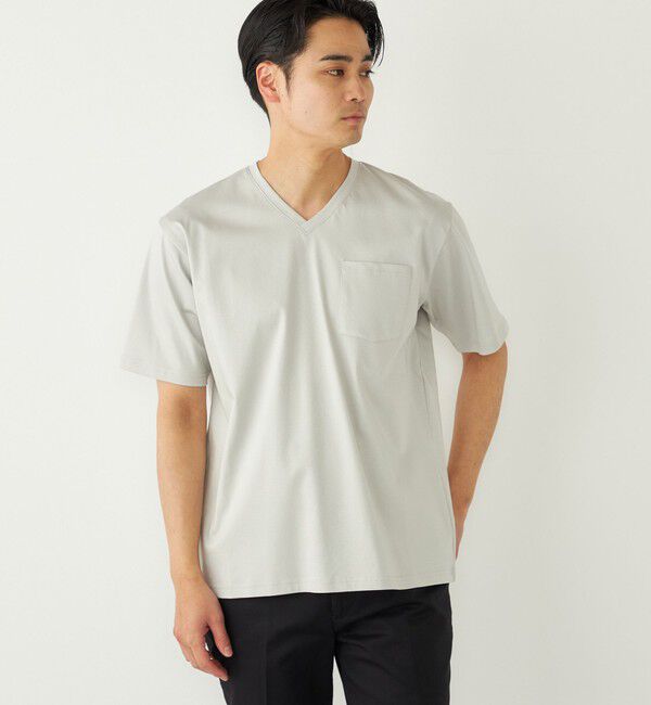 SHIPS Colors 「《予約》SHIPS Colors:〈抗菌防臭・UVカット〉シルケット コットン Vネック T◆」|Tシャツ・カットソー|グレー