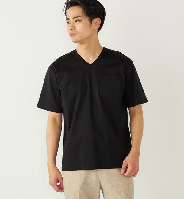 SHIPS Colors 「《予約》SHIPS Colors:〈抗菌防臭・UVカット〉シルケット コットン Vネック T◆」|Tシャツ・カットソー|ブラック