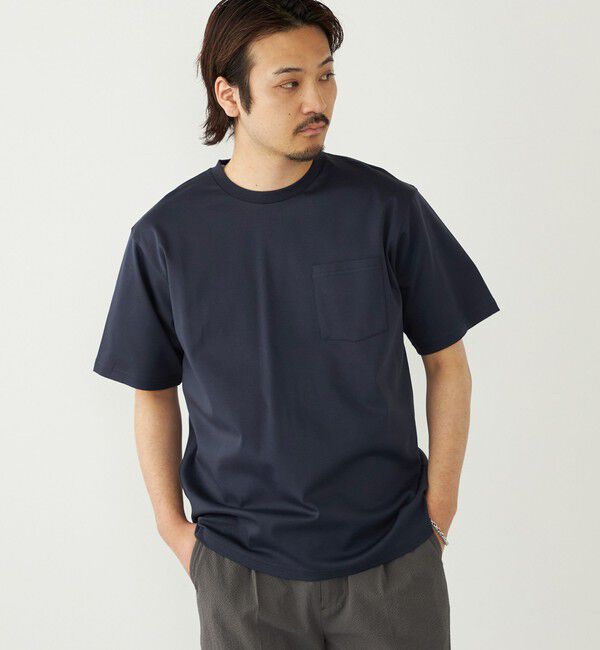 SHIPS Colors 「《予約》SHIPS Colors:〈抗菌防臭・UVカット〉シルケット コットン クルーネック T◆」|Tシャツ・カットソー|ネイビー