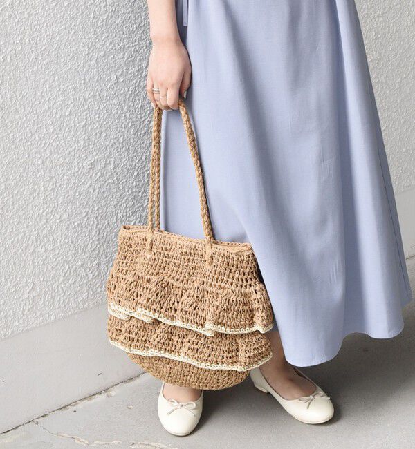 SHIPS Colors 「《予約》SHIPS Colors:ペーパー フリル トート◆」|かごバッグ|ベージュ