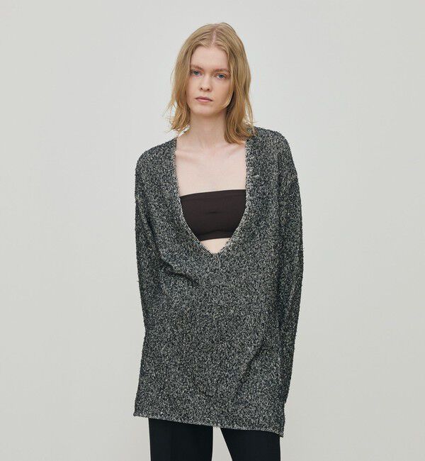 DES PRES「カード&times;カールヤーンニット Vネックチュニックプルオーバー」|ニット・セーター|