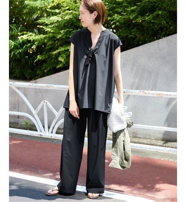 SLOBE IENA「《防しわ性/撥水/接触冷感/2枚セット》ナイロンブラウス&times;パンツセット」|シャツ・ブラウス|ブラック