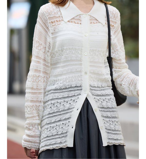 SLOBE IENA「レーシーニットシャツ」|ニット・セーター|ホワイト