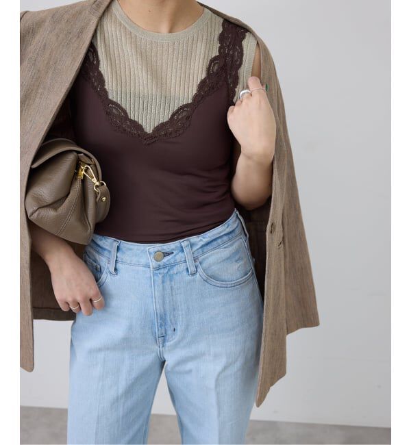 SLOBE IENA「《予約》ラメリブノースリーブプルオーバー」|ニット・セーター|ベージュ