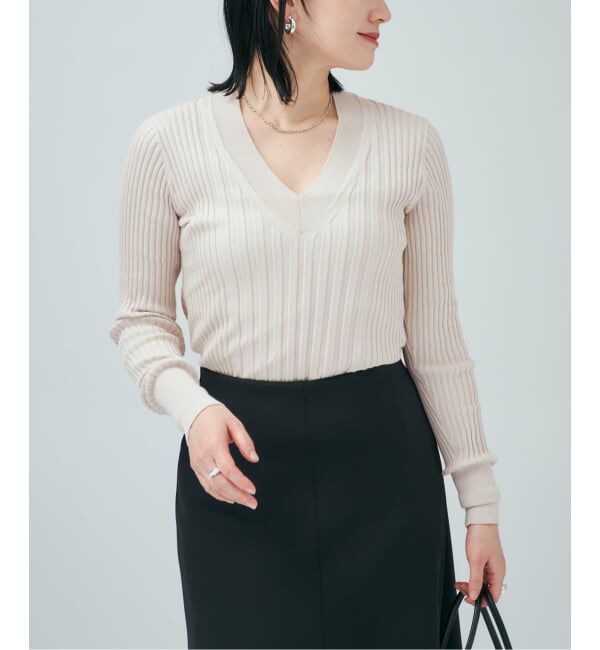 VERMEIL par iena「イタリア糸 RIB Vネックプルオーバー」|ニット・セーター|ナチュラル