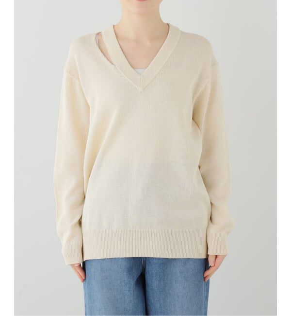 IENA「カットオフカラーVネックプルオーバー」|ニット・セーター|