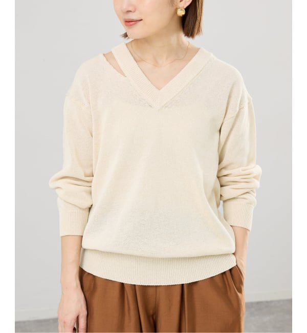 IENA「カットオフカラーVネックプルオーバー」|ニット・セーター|