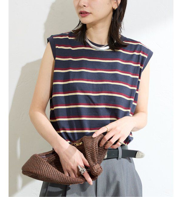 JOURNAL STANDARD「《追加4》汗ジミ防止天竺ボーダーノースリーブ」|Tシャツ・カットソー|