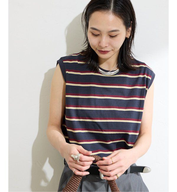 JOURNAL STANDARD「《追加4》汗ジミ防止天竺ボーダーノースリーブ」|Tシャツ・カットソー|