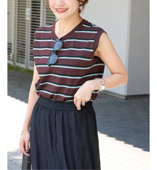 JOURNAL STANDARD「《追加4》汗ジミ防止天竺ボーダーノースリーブ」|Tシャツ・カットソー|