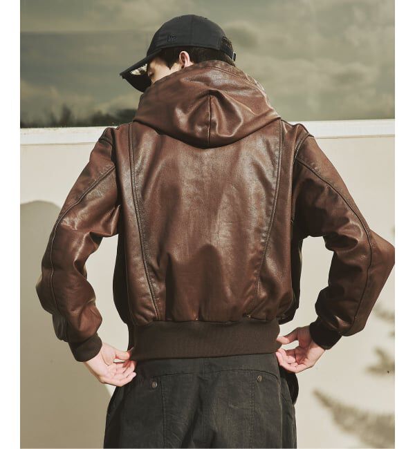 JOURNAL STANDARD「ゴート レザー エイジング ジップ フーディ ブルゾン」|ライダースジャケット|