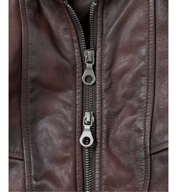 JOURNAL STANDARD「ゴート レザー エイジング ジップ フーディ ブルゾン」|ライダースジャケット|