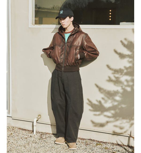 JOURNAL STANDARD「ゴート レザー エイジング ジップ フーディ ブルゾン」|ライダースジャケット|