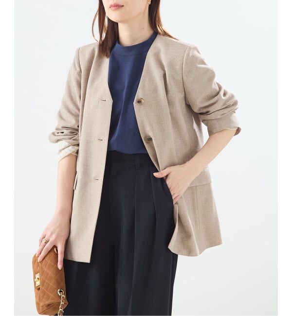 journal standard L'essage「【金子綾さん着用】リノオックス Vネックジャケット」|ノーカラージャケット|ナチュラル