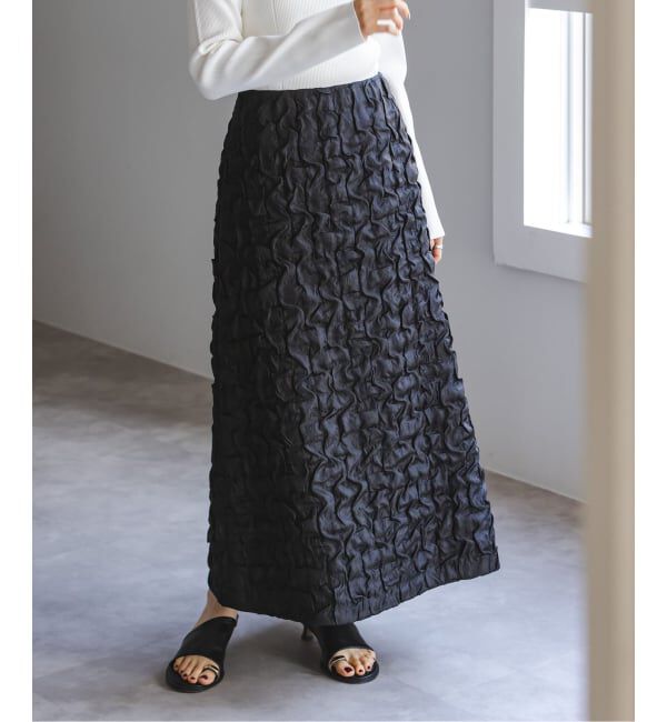 NOBLE「ランダムタックジャガードスカート」|スカート|ブラック