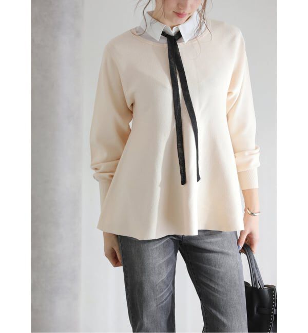  「【洗える】ウォッシャブルペプラムニットプルオーバー」|ニット・セーター|