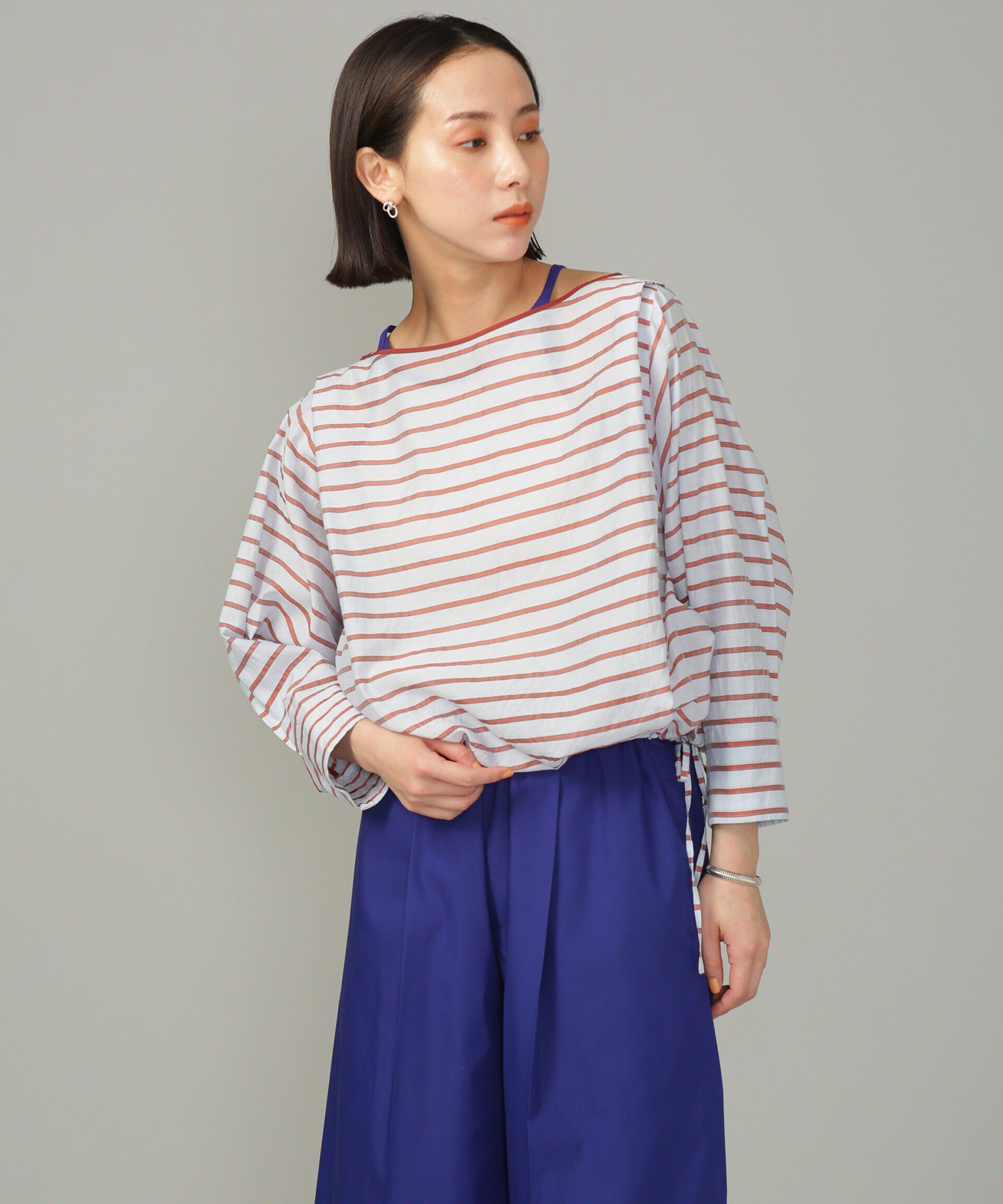 nano･universe「シアーボーダーブラウス」|シャツ・ブラウス|レッド