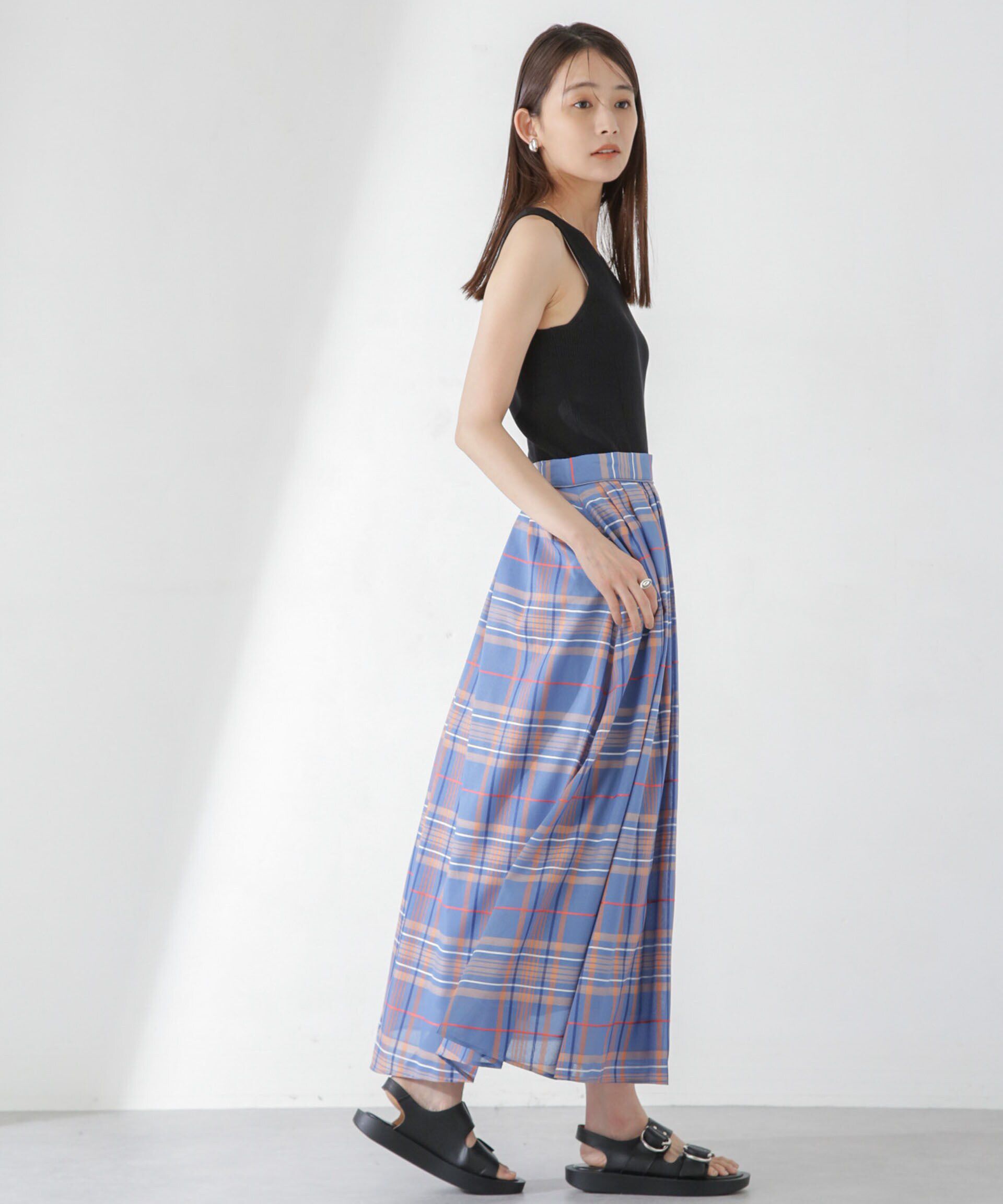 nano･universe「シアーチェックランダムタックスカート」|スカート|