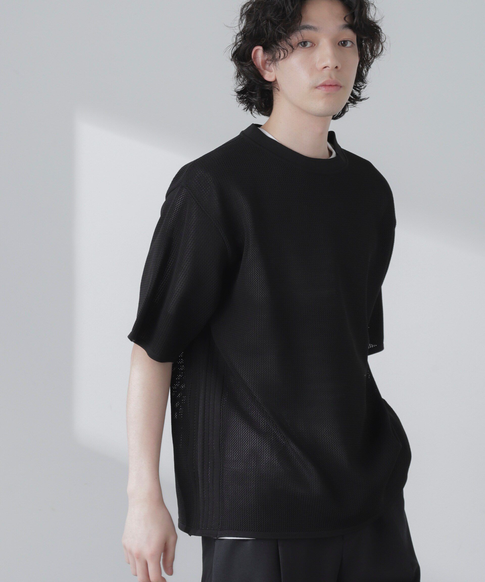 nano･universe「ポリメッシュリラックスクルーネックニットTシャツ」|ニット・セーター|