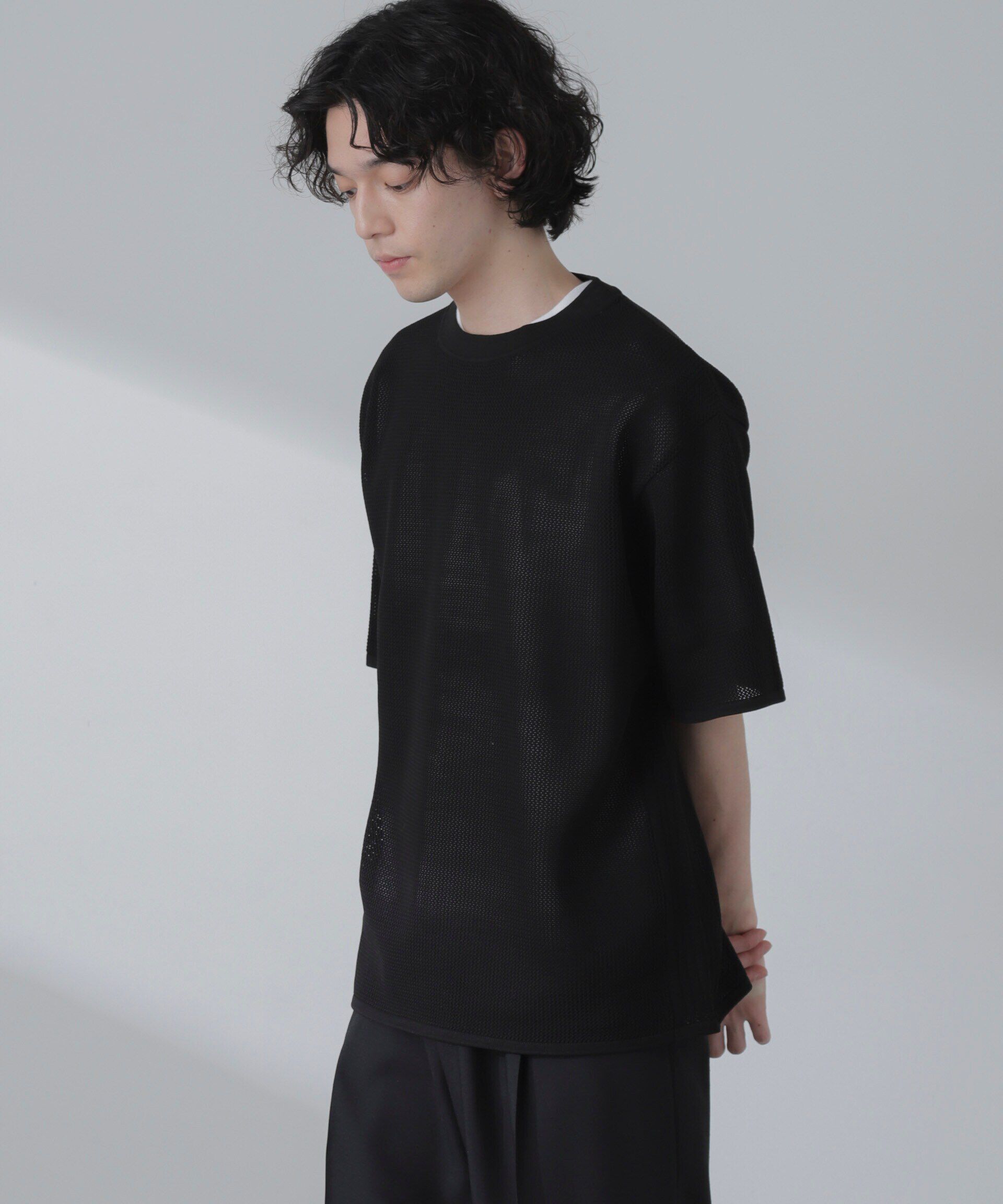 nano･universe「ポリメッシュリラックスクルーネックニットTシャツ」|ニット・セーター|