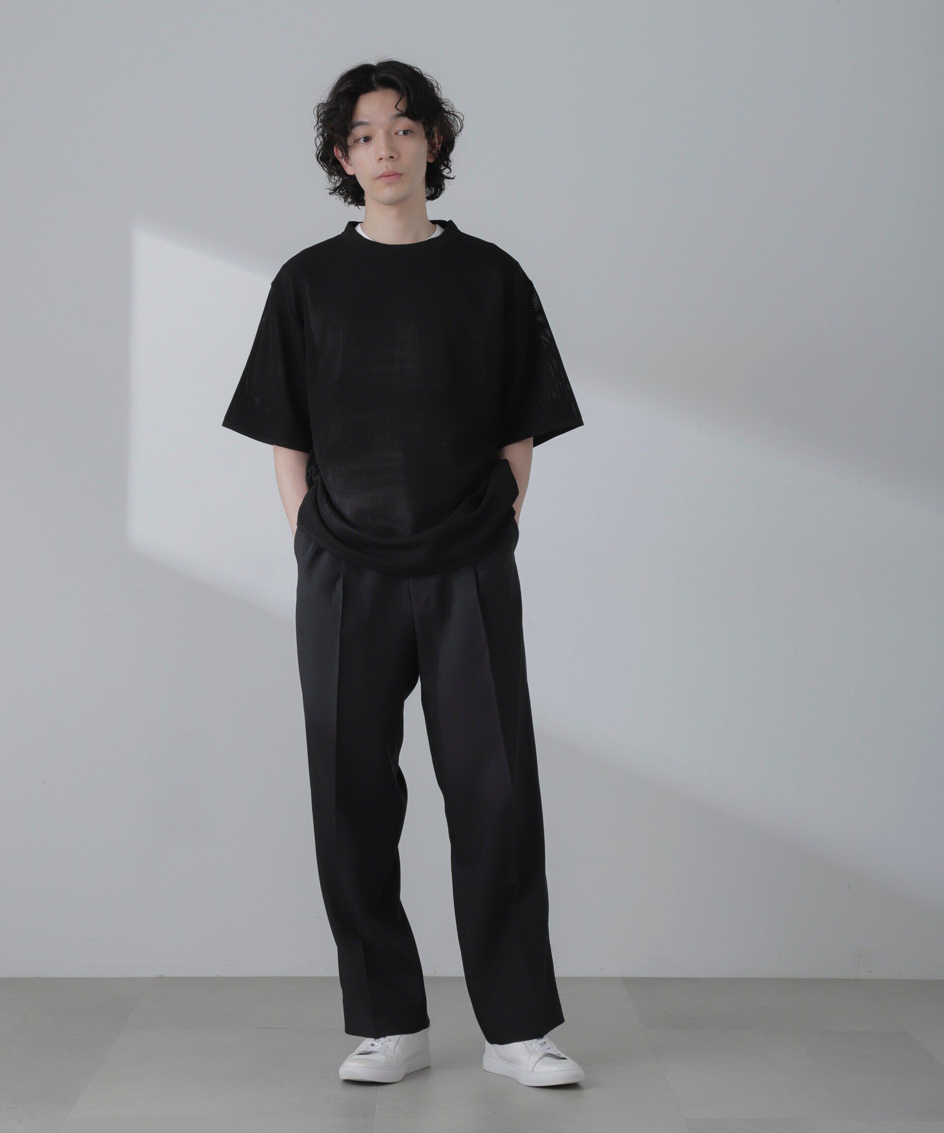 nano･universe「ポリメッシュリラックスクルーネックニットTシャツ」|ニット・セーター|