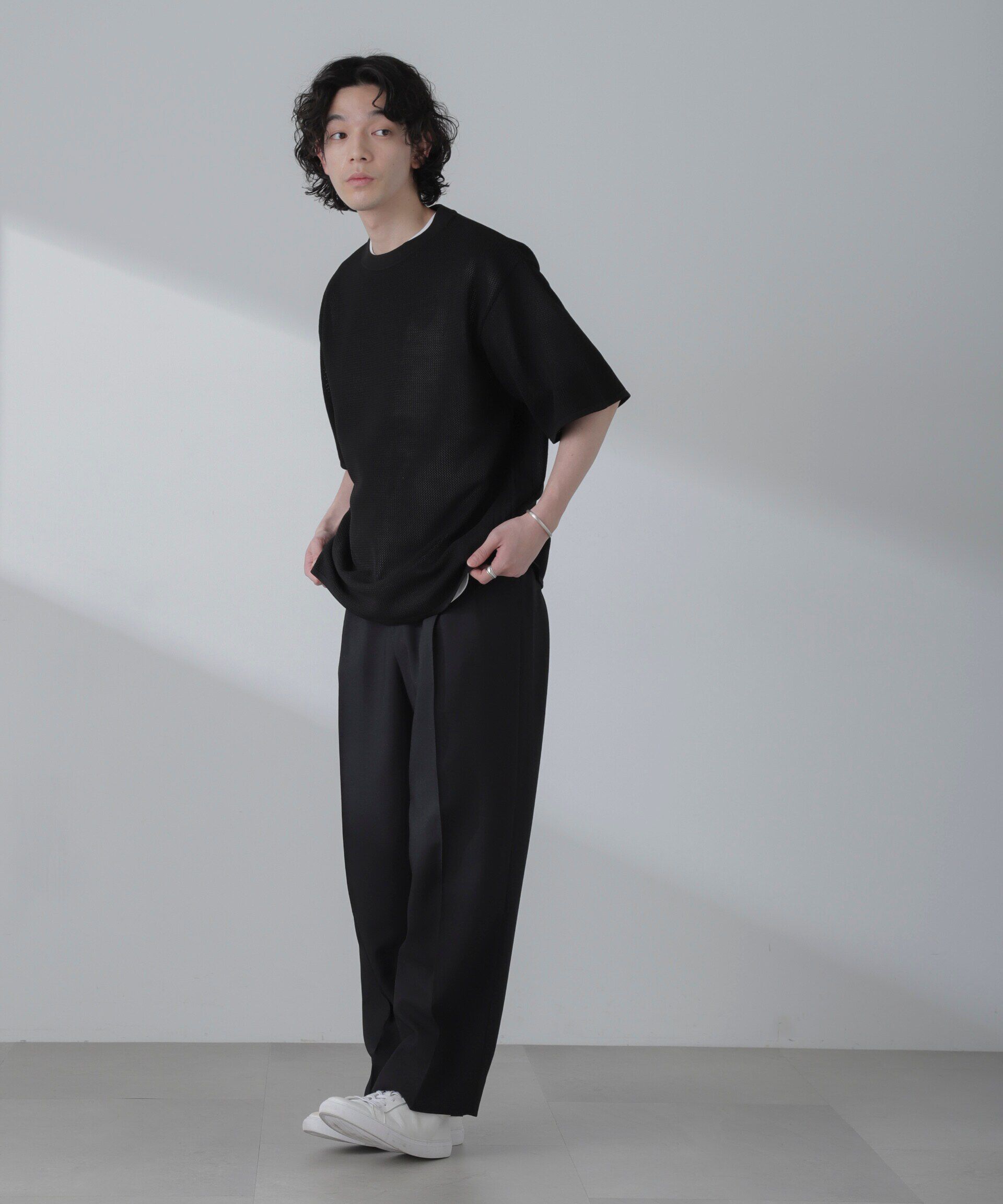 nano･universe「ポリメッシュリラックスクルーネックニットTシャツ」|ニット・セーター|