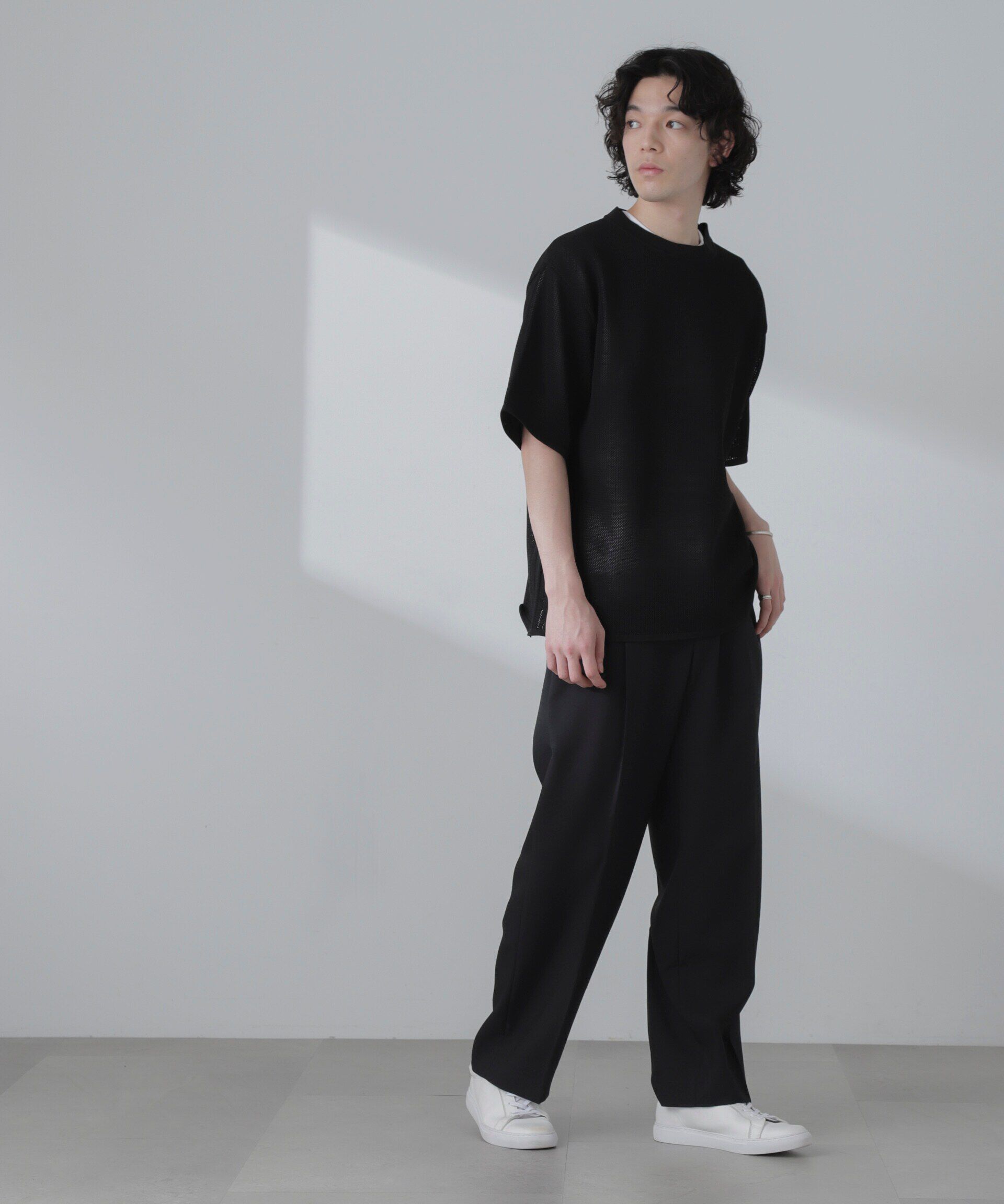 nano･universe「ポリメッシュリラックスクルーネックニットTシャツ」|ニット・セーター|