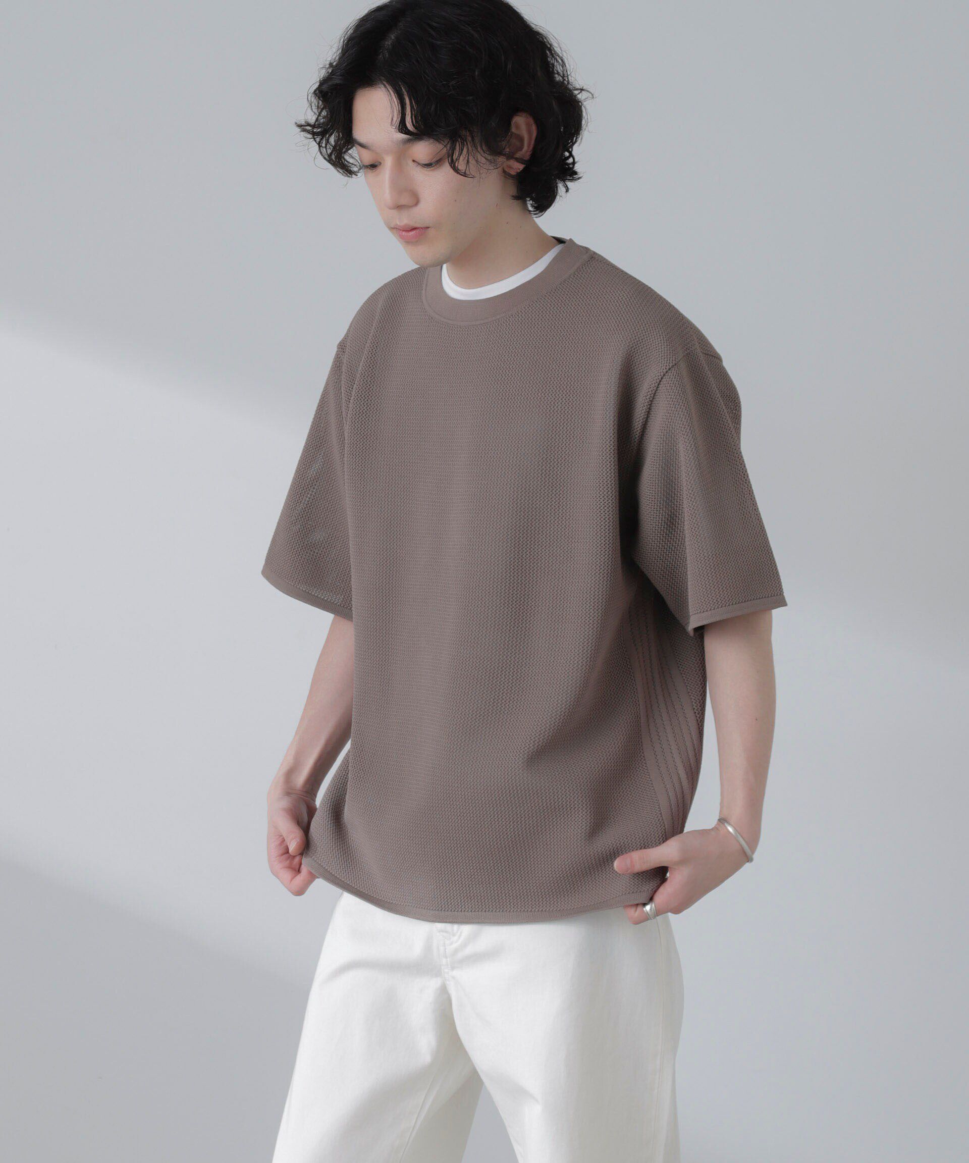 nano･universe「ポリメッシュリラックスクルーネックニットTシャツ」|ニット・セーター|