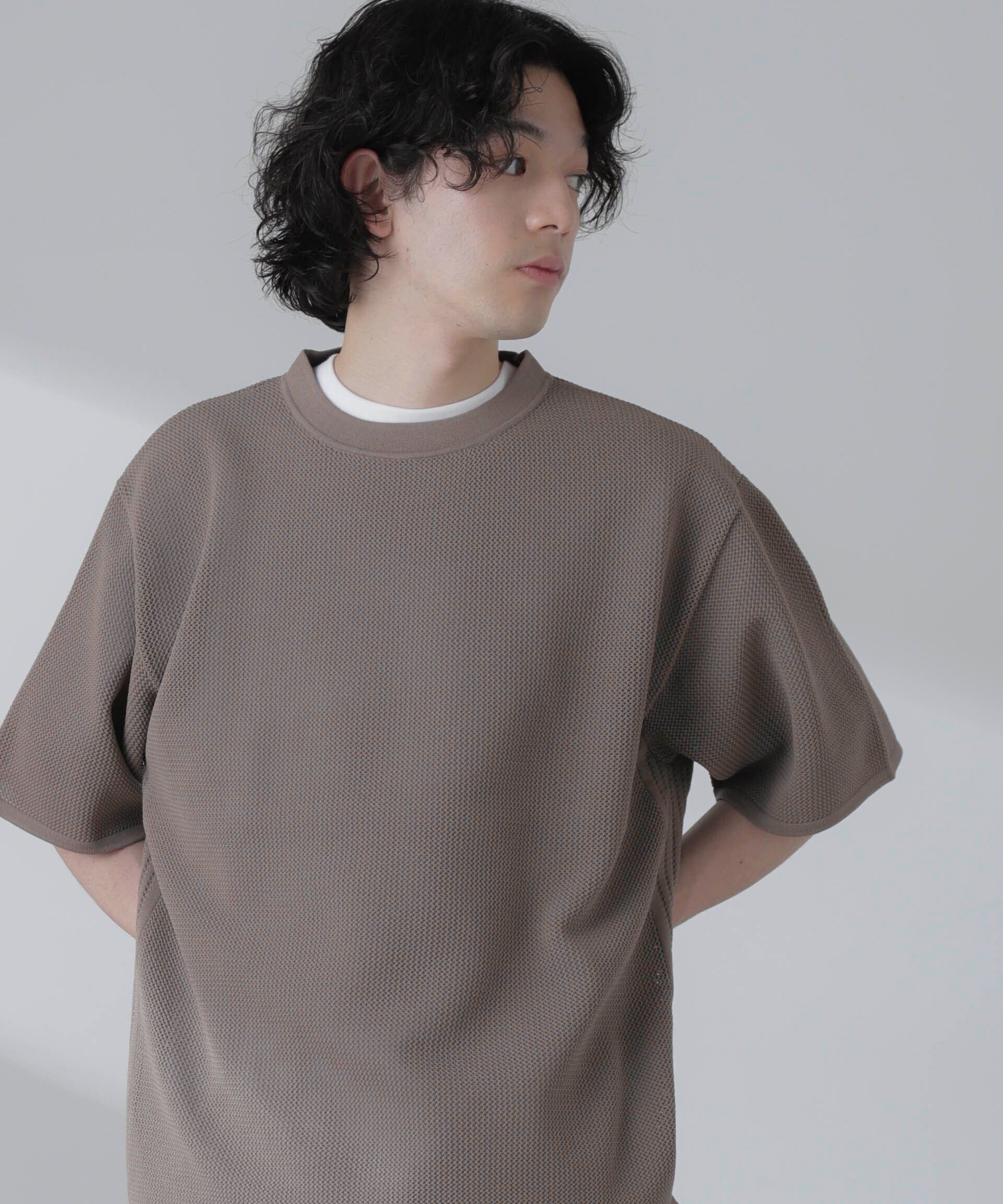nano･universe「ポリメッシュリラックスクルーネックニットTシャツ」|ニット・セーター|