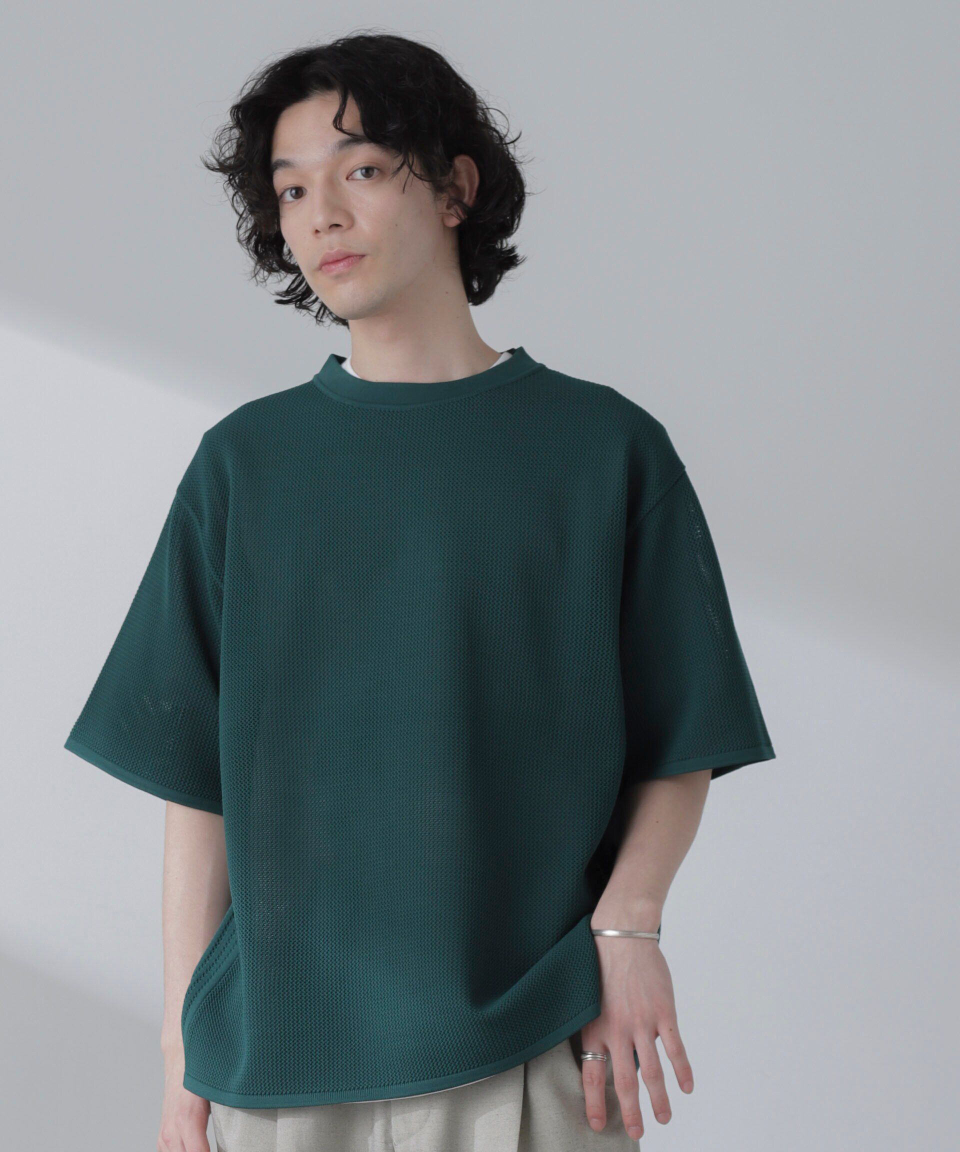 nano･universe「ポリメッシュリラックスクルーネックニットTシャツ」|ニット・セーター|