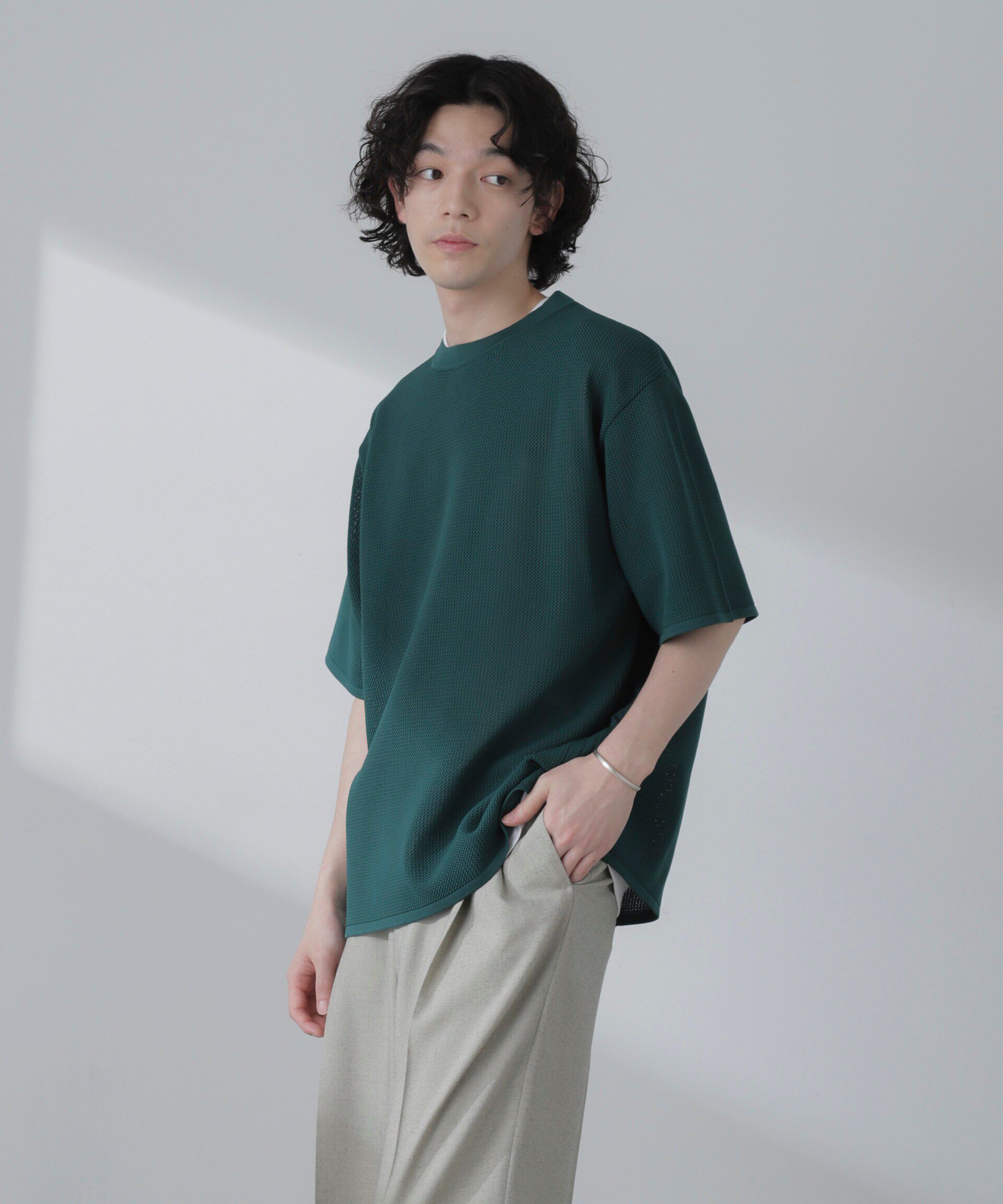 nano･universe「ポリメッシュリラックスクルーネックニットTシャツ」|ニット・セーター|