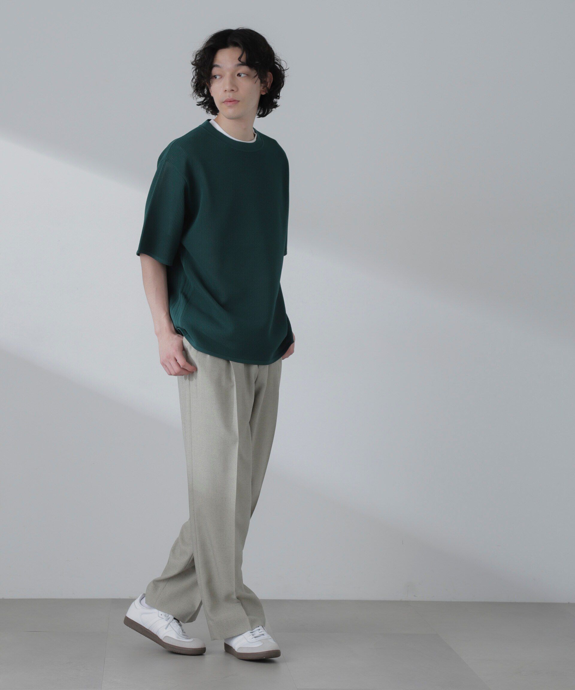 nano･universe「ポリメッシュリラックスクルーネックニットTシャツ」|ニット・セーター|