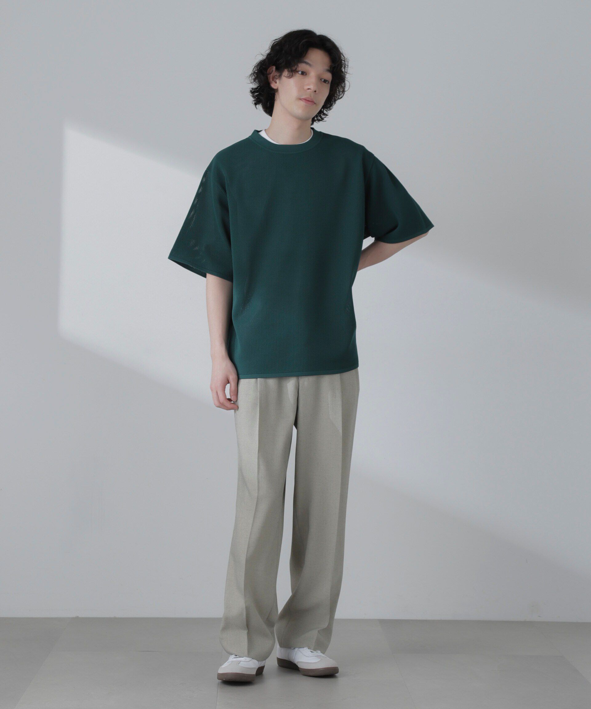 nano･universe「ポリメッシュリラックスクルーネックニットTシャツ」|ニット・セーター|