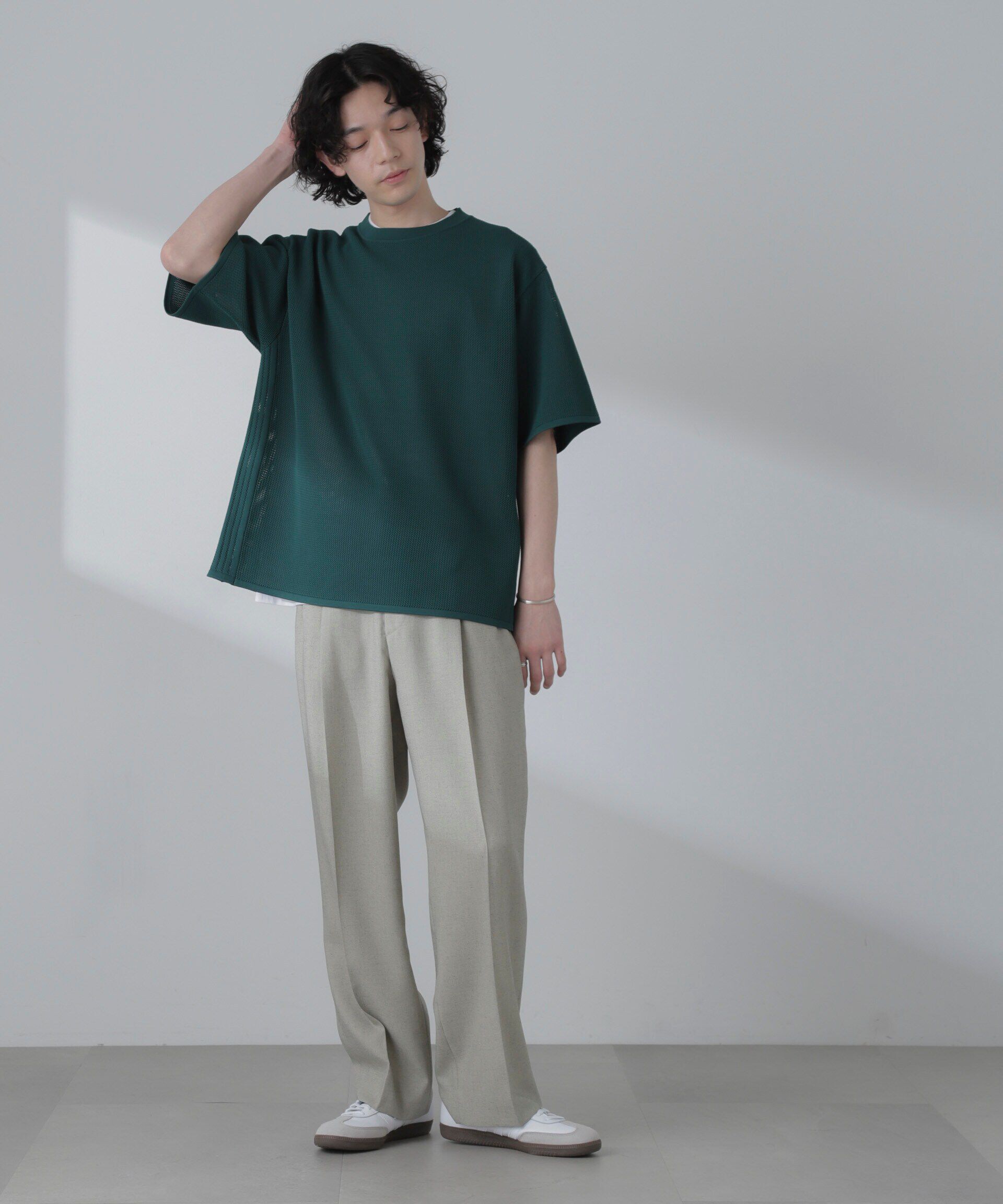 nano･universe「ポリメッシュリラックスクルーネックニットTシャツ」|ニット・セーター|