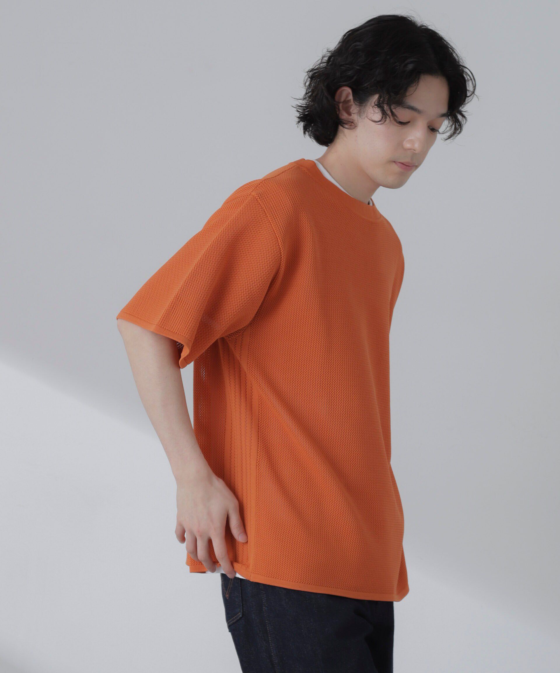 nano･universe「ポリメッシュリラックスクルーネックニットTシャツ」|ニット・セーター|