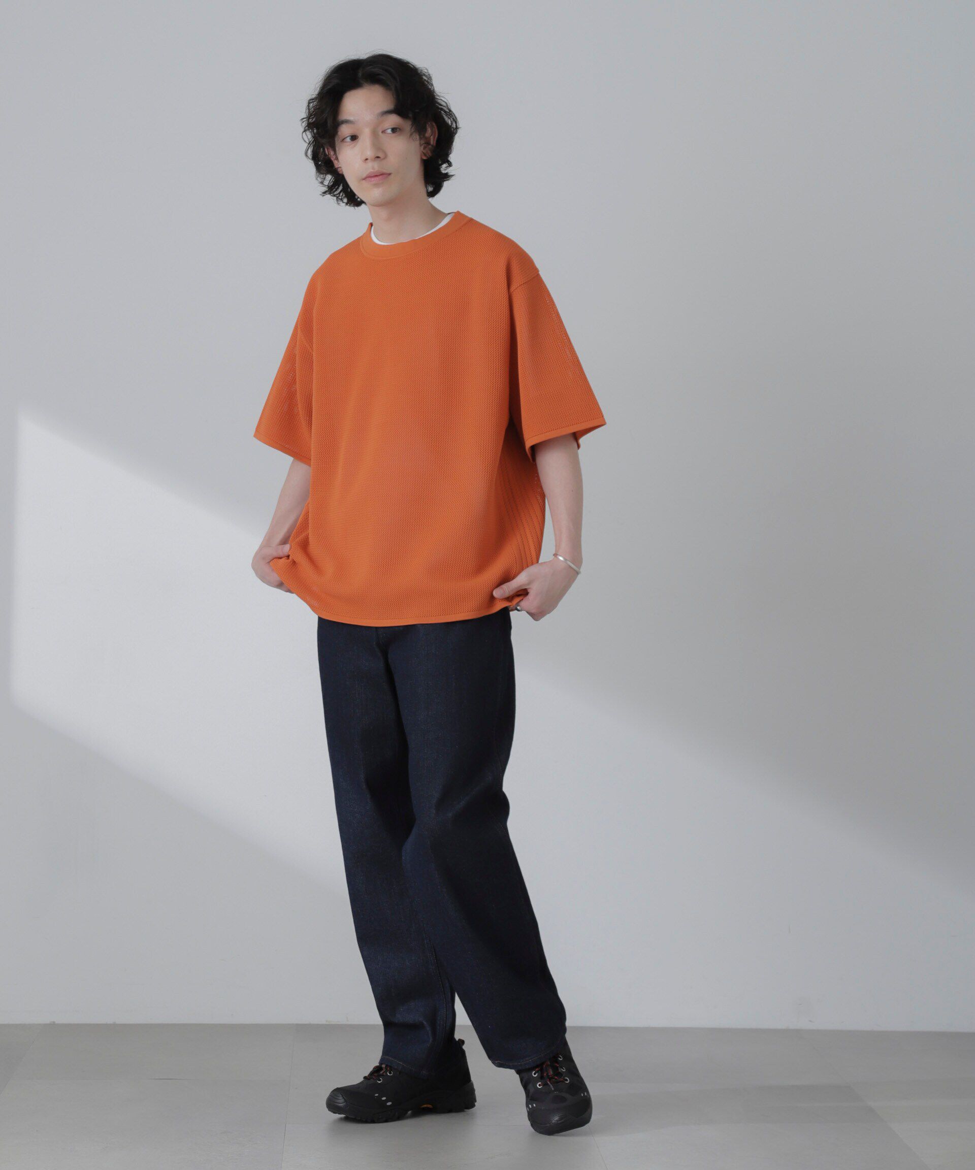 nano･universe「ポリメッシュリラックスクルーネックニットTシャツ」|ニット・セーター|