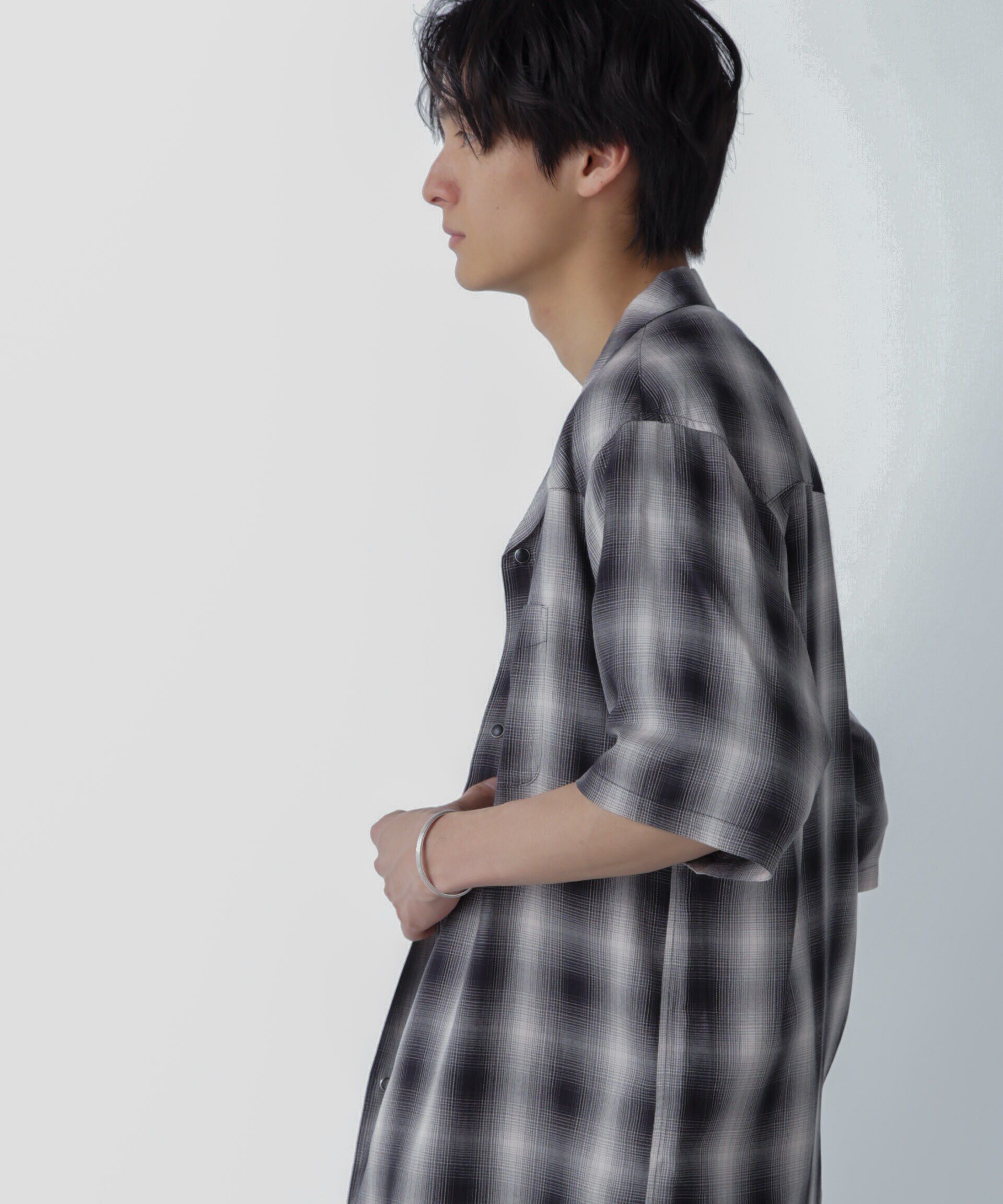 nano･universe「レーヨンオンブレチェックシャツ 半袖」|シャツ・ブラウス|