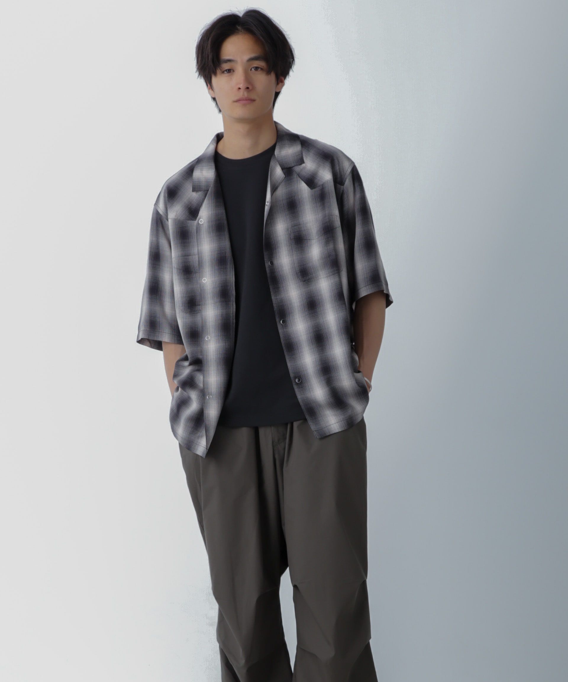 nano･universe「レーヨンオンブレチェックシャツ 半袖」|シャツ・ブラウス|