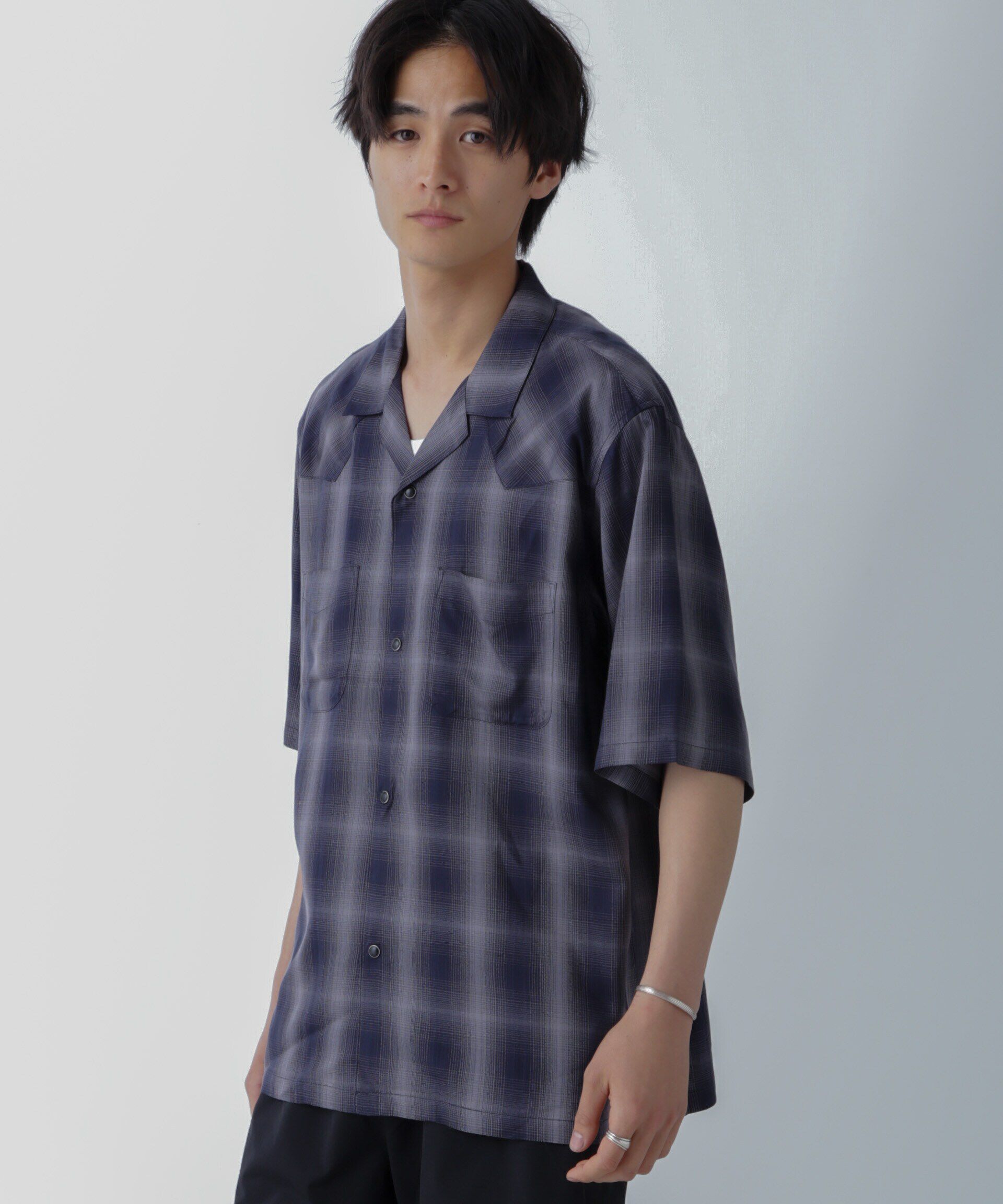 nano･universe「レーヨンオンブレチェックシャツ 半袖」|シャツ・ブラウス|